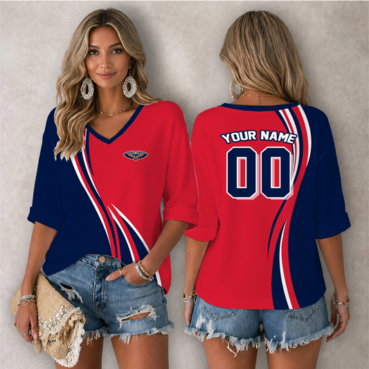 [HOT DEAL] NEW CUSTOMIZED NBA30 NOP NEW ORLEANS PELICANS WOMEN'S HEART V-NECK LONG SLEEVE SHIRT