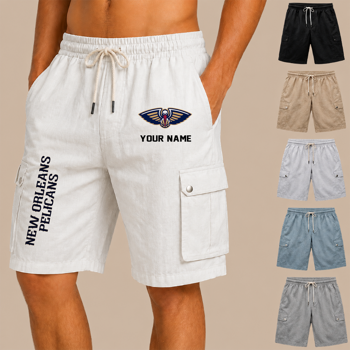 [HOT DEAL] NEW CUSTOMIZED NBA30 NOP NEW ORLEANS PELICANS MEN'S DRAWSTRING CARGO SHORTS