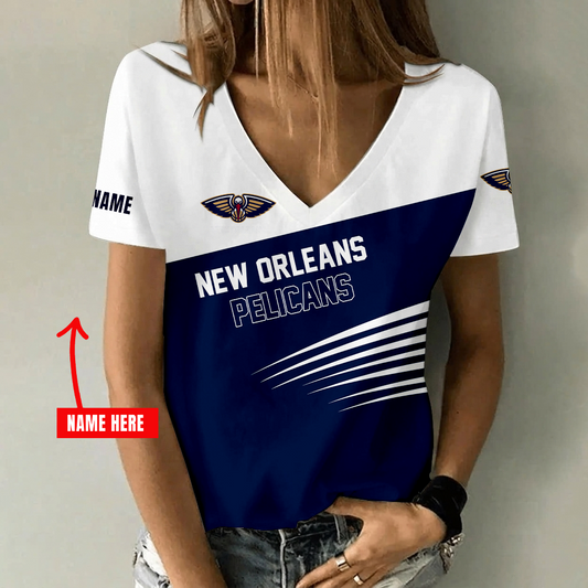 [HOT DEAL] NEW CUSTOMIZED NBA30 NOP NEW ORLEANS PELICANS V-NECK FEMALE SHIRT