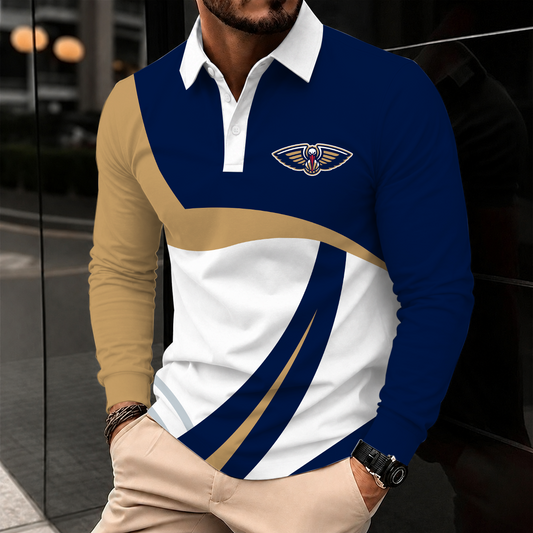 [HOT DEAL] NEW CUSTOMIZED NBA30 NOP NEW ORLEANS PELICANS MEN LONG SLEEVE POLO