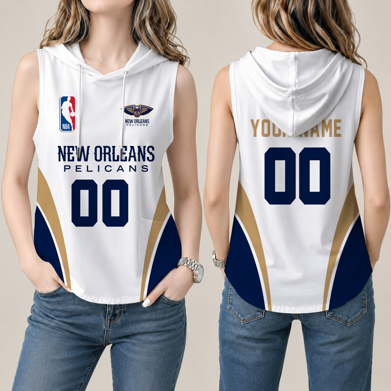 [HOT DEAL] NEW CUSTOMIZED NBA30 NOP NEW ORLEANS PELICANS  WOMEN'S SLEEVELESS HOODED POCKET TANK TOP