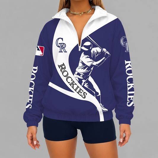 [FLASH SALE] NEW CUSTOMIZED MLB30 COR COLORADO ROCKIES V-NECK ZIPPER SWEATSHIRT JACKET