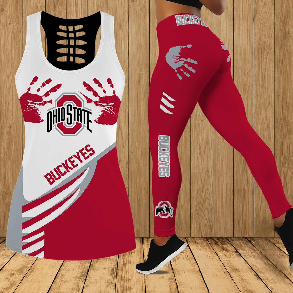 [FAN FAVORITE] NEW CUSTOMIZED NCAA MAM30 OSB OHIO STATE BUCKEYES STRAPPY HOLLOW TANK TOP & LEGGINGS SET