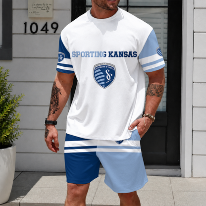 [FAN EXCLUSIVE] NEW CUSTOMIZED MLS30 SKC SPORTING KANSAS CITY UNISEX T-SHIRT & SHORTS SET