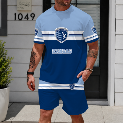 [FAN EXCLUSIVE] NEW CUSTOMIZED MLS30 SKC SPORTING KANSAS CITY UNISEX T-SHIRT & SHORTS SET