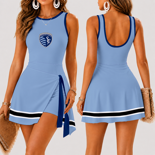 [FAN EXCLUSIVE] NEW CUSTOMIZED MLS30 SKC SPORTING KANSAS CITY WOMEN'S SUMMER SKORT DRESS