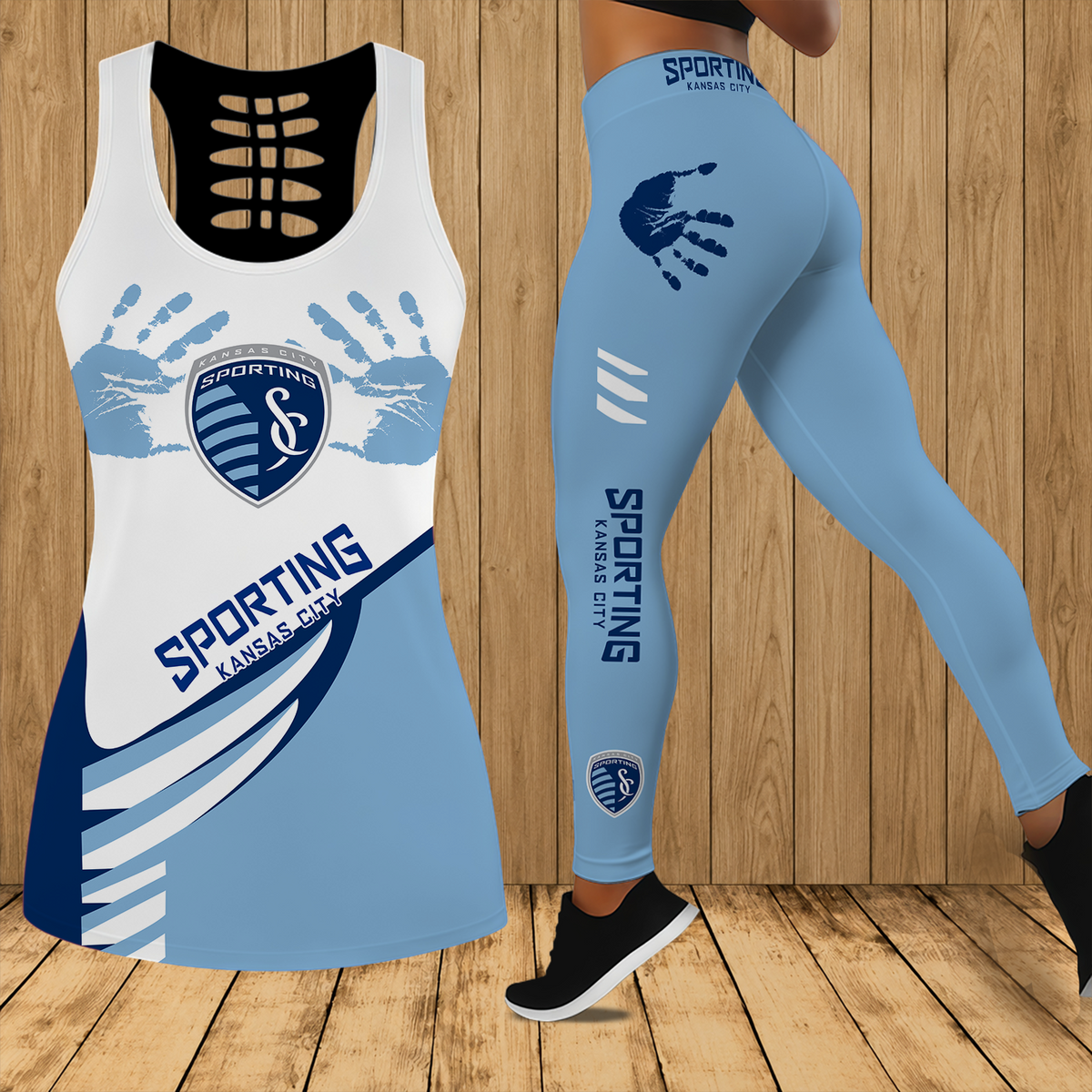 [FAN EXCLUSIVE] NEW CUSTOMIZED MLS30 SKC SPORTING KANSAS CITY HOLLOW TANK TOP & LEGGINGS SET