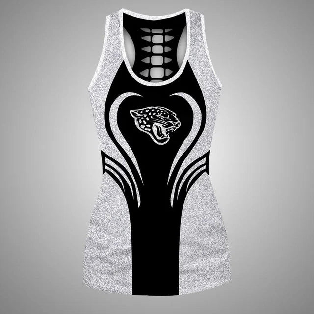 [SPECIAL OFFER] NEW CUSTOMIZED NFL30 JSJ JACKSONVILLE JAGUARS HOLLOW TANK TOP & LEGGINGS SET