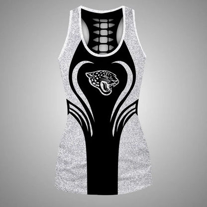 [SPECIAL OFFER] NEW CUSTOMIZED NFL30 JSJ JACKSONVILLE JAGUARS HOLLOW TANK TOP & LEGGINGS SET