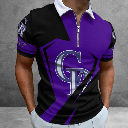 [FLASH SALE] NEW CUSTOMIZED MLB30 COR COLORADO ROCKIES ZIP POLO SHIRT