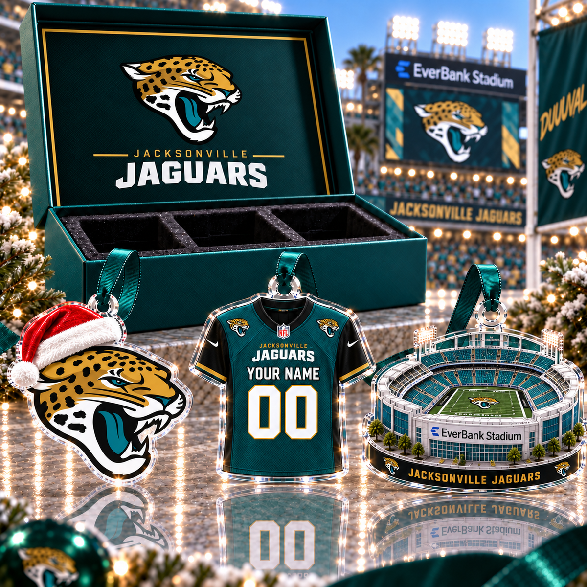 [FULL SET 3 ITEMS - NO BOX] NEW CUSTOMIZED NFL30 JSJ JACKSONVILLE JAGUARS CHRISTMAS ACRYLIC ORNAMENT