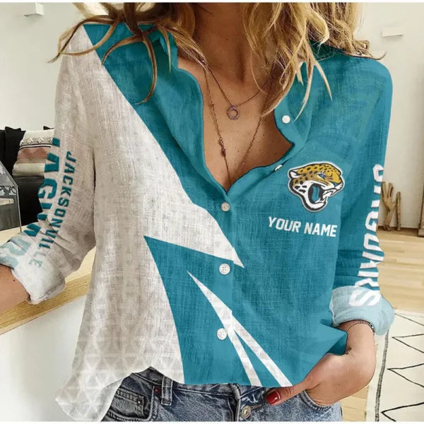 [SPECIAL OFFER] NEW CUSTOMIZED NFL30 JSJ JACKSONVILLE JAGUARS WOMEN CASUAL SHIRT