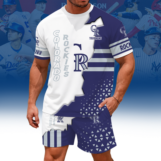 [FLASH SALE] NEW CUSTOMIZED MLB30 COR COLORADO ROCKIES UNISEX T-SHIRT & SHORTS SET