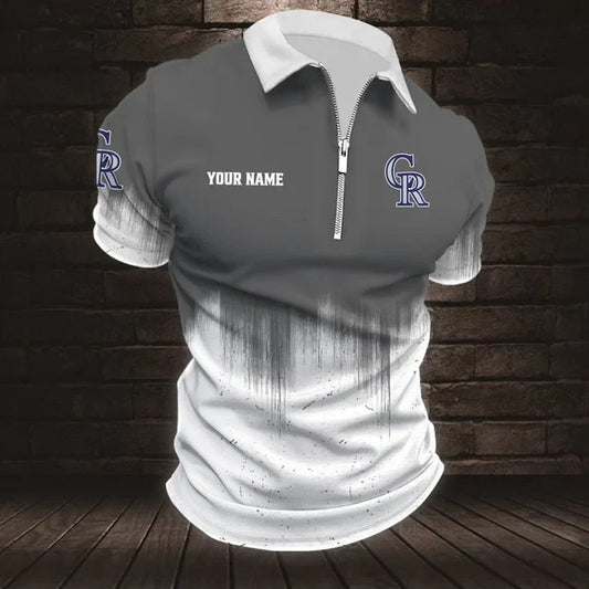 [FLASH SALE] NEW CUSTOMIZED MLB30 COR COLORADO ROCKIES ZIP POLO SHIRT