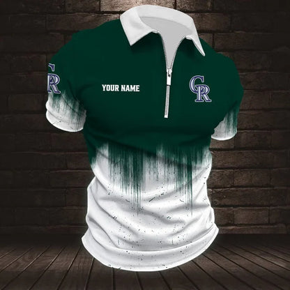[FLASH SALE] NEW CUSTOMIZED MLB30 COR COLORADO ROCKIES ZIP POLO SHIRT