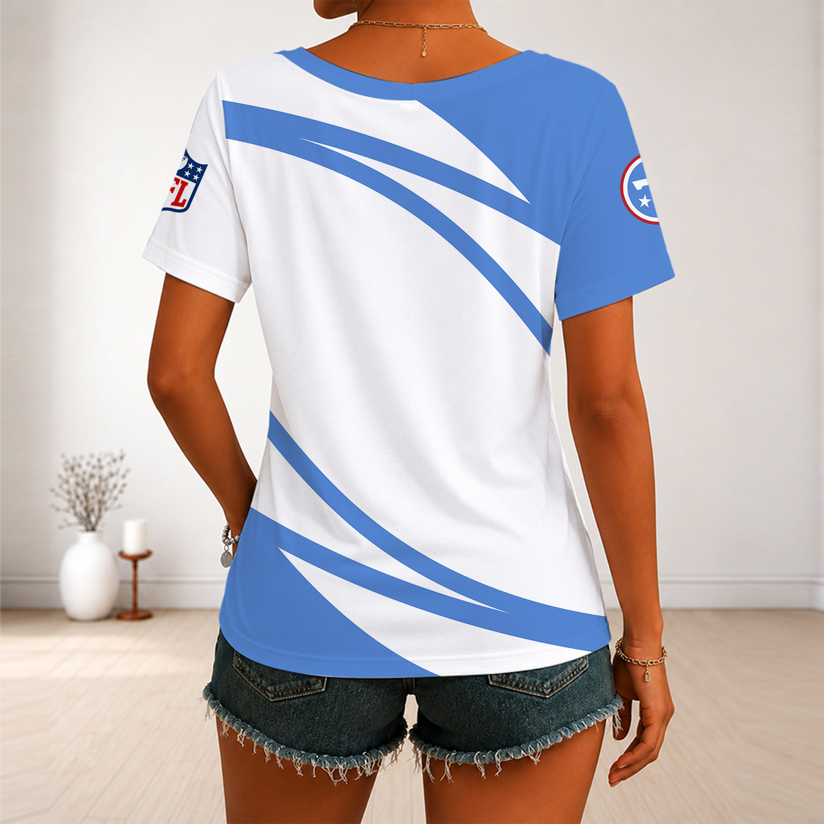 [SPECIAL OFFER] NEW CUSTOMIZED NFL31 TST TENNESSEE TITANS V-NECK FEMALE SHIRT