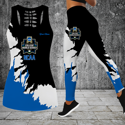 [FAN FAVORITE] NEW CUSTOMIZED NCAA CWS31 COLLEGE WORLD SERIES HOLLOW TANK TOP & LEGGINGS SET