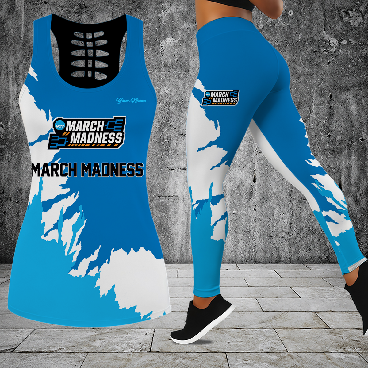 [FAN FAVORITE] NEW CUSTOMIZED NCAA MAM31 MAM MARCH MADNESS STRAPPY HOLLOW TANK TOP & LEGGINGS SET