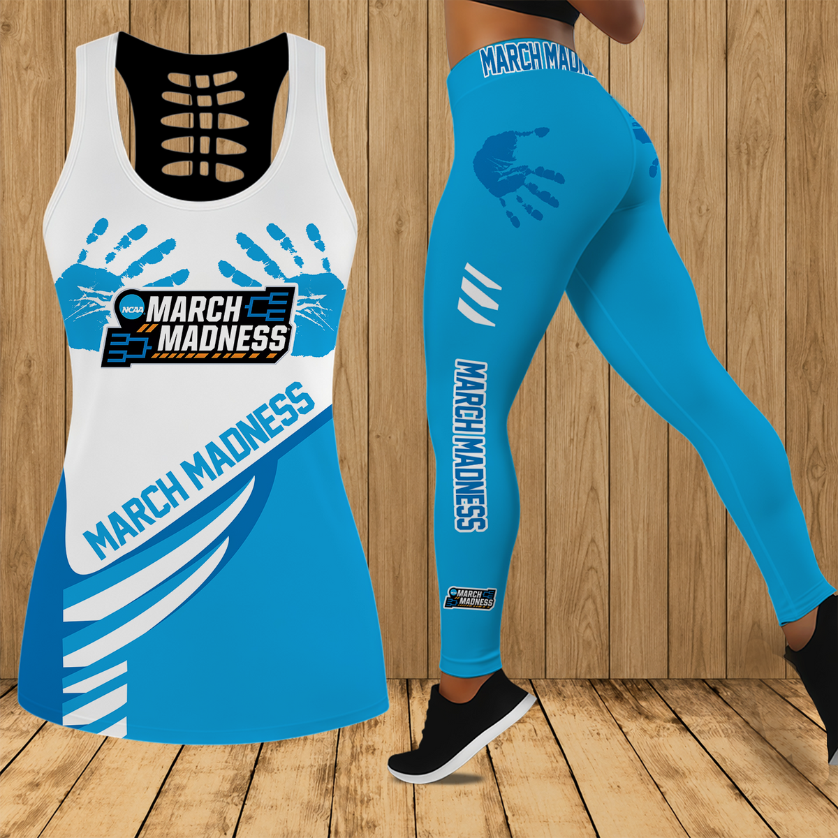[FAN FAVORITE] NEW CUSTOMIZED NCAA MAM31 MAM MARCH MADNESS STRAPPY HOLLOW TANK TOP & LEGGINGS SET