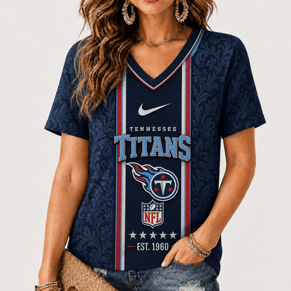 [SPECIAL OFFER] NEW CUSTOMIZED NFL31 TST TENNESSEE TITANS V-NECK FEMALE SHIRT