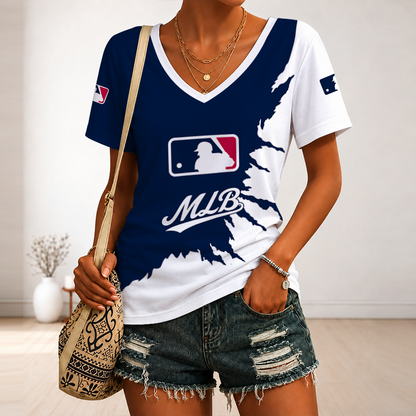 [FLASH SALE] NEW CUSTOMIZED MLB31 MAJOR LEAGUE BASEBALL V-NECK FEMALE SHIRT
