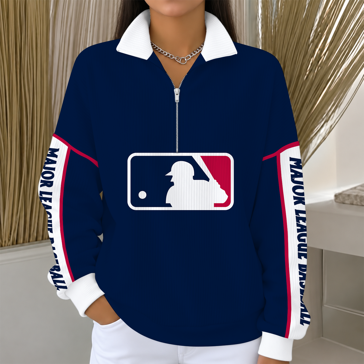 [SPECIAL OFFER] NEW CUSTOMIZED MLB31 MAJOR LEAGUE BASEBALL QUARTER ZIP RIBBED SWEATER