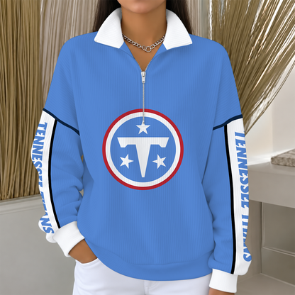 [SPECIAL OFFER] NEW CUSTOMIZED NFL31 TST TENNESSEE TITANS QUARTER ZIP RIBBED SWEATER