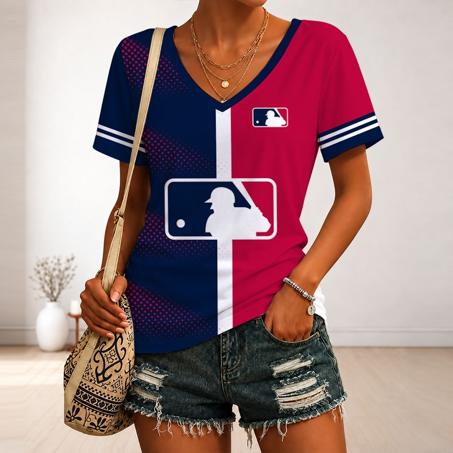 [FLASH SALE] NEW CUSTOMIZED MLB31 MAJOR LEAGUE BASEBALL V-NECK FEMALE SHIRT