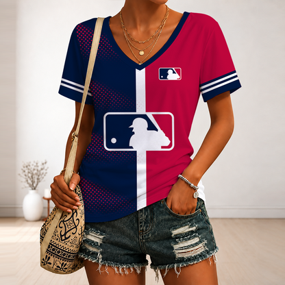 [FLASH SALE] NEW CUSTOMIZED MLB31 MAJOR LEAGUE BASEBALL V-NECK FEMALE SHIRT
