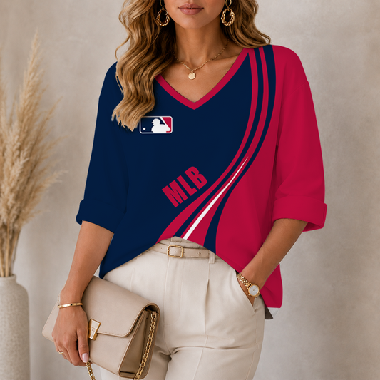 [FLASH SALE] NEW CUSTOMIZED MLB31 MAJOR LEAGUE BASEBALL WOMEN'S HEART V-NECK LONG SLEEVE SHIRT