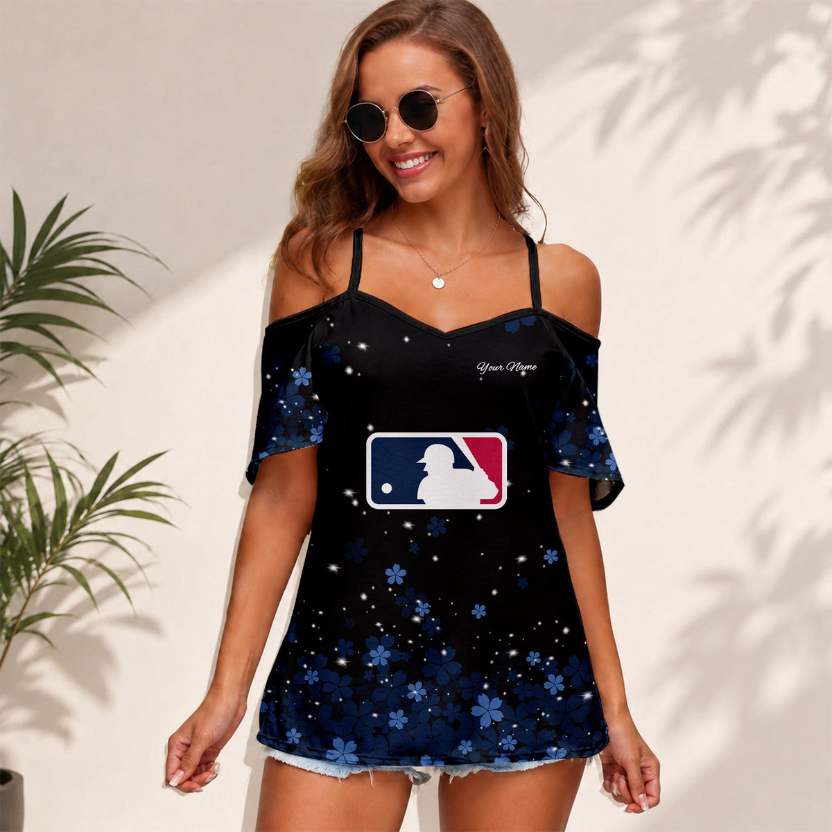 [FLASH SALE] NEW CUSTOMIZED MLB31 MAJOR LEAGUE BASEBALL WOMEN'S STRAPPY OFF-SHOULDER TOP