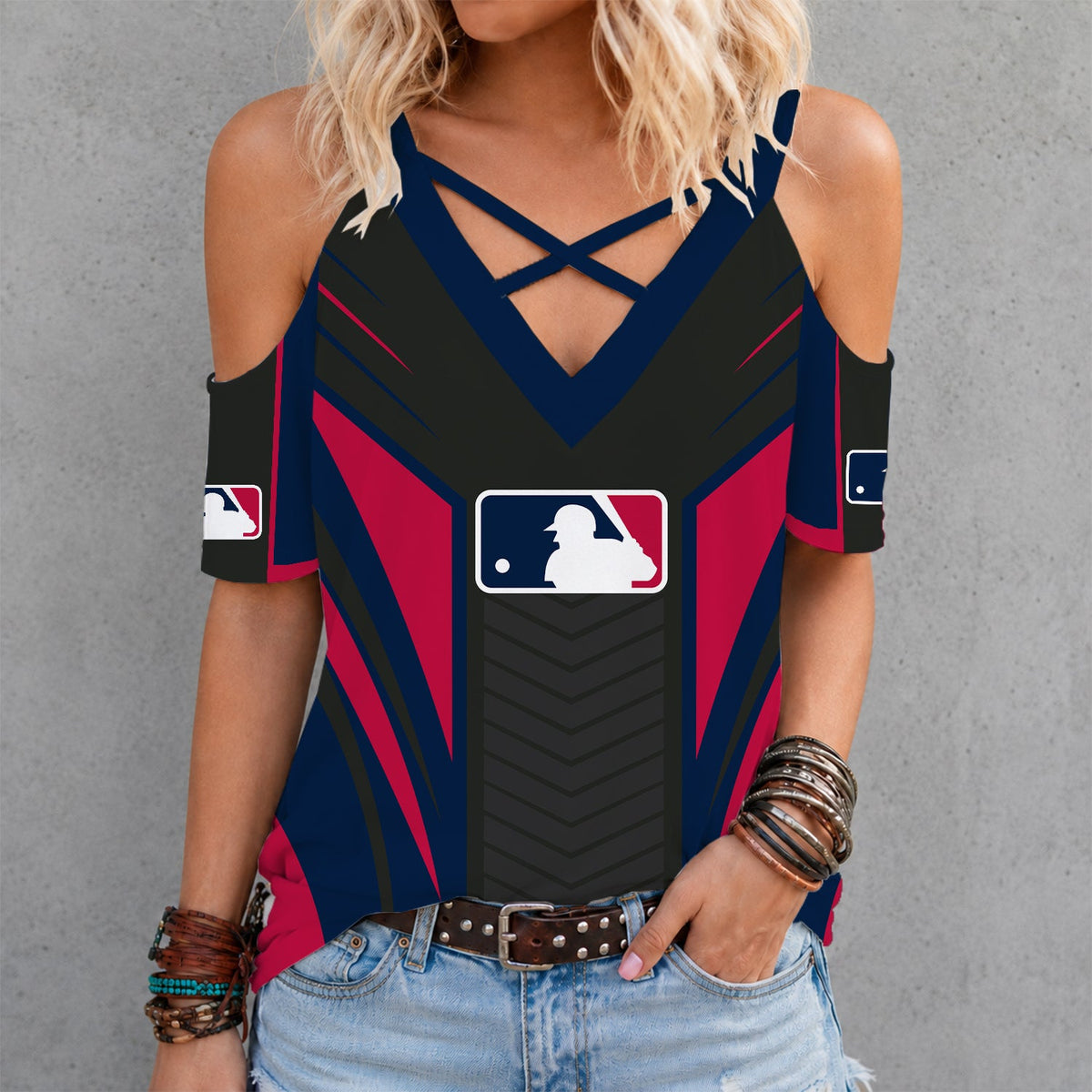 [FLASH SALE] NEW CUSTOMIZED MLB31 MAJOR LEAGUE BASEBALL CRISS CROSS V-NECK TOP