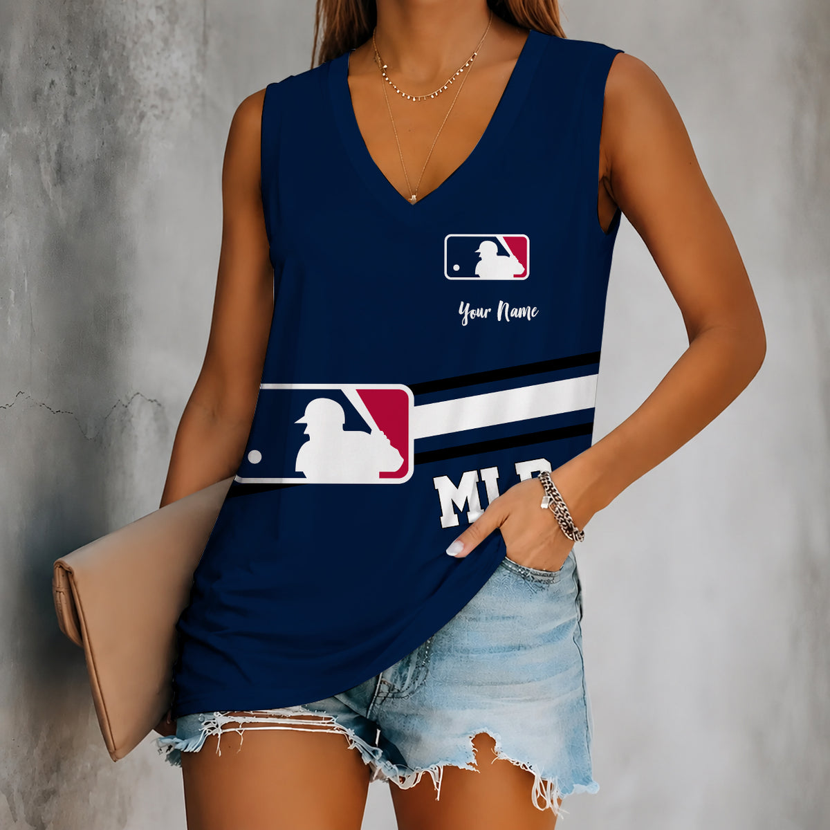 [FLASH SALE] NEW CUSTOMIZED MLB31 MAJOR LEAGUE BASEBALL WOMEN'S V-NECK TANK TOP