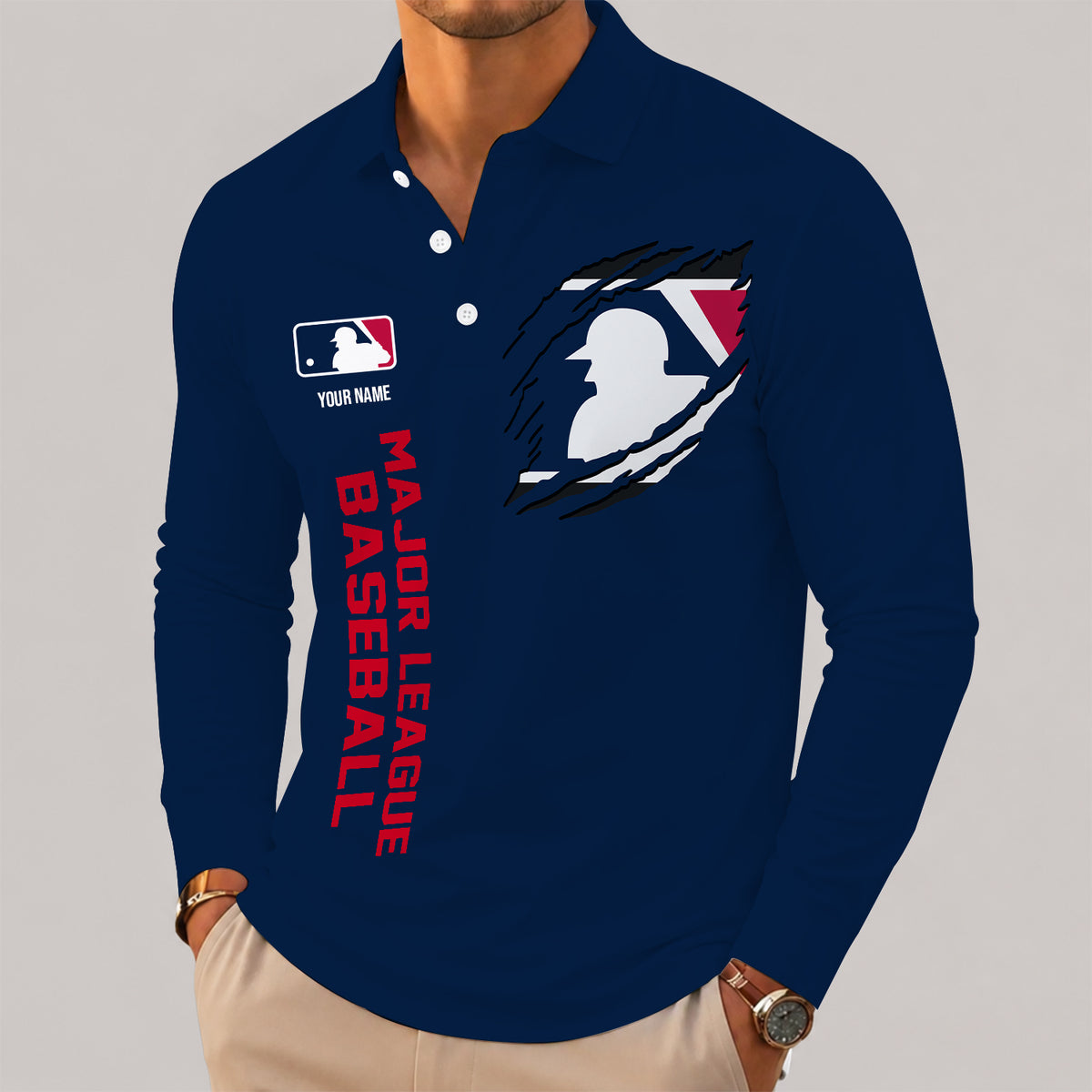 [FLASH SALE] NEW CUSTOMIZED MLB31 MAJOR LEAGUE BASEBALL MEN'S LONG SLEEVE POLO