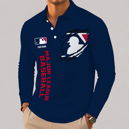 [FLASH SALE] NEW CUSTOMIZED MLB31 MAJOR LEAGUE BASEBALL MEN'S LONG SLEEVE POLO