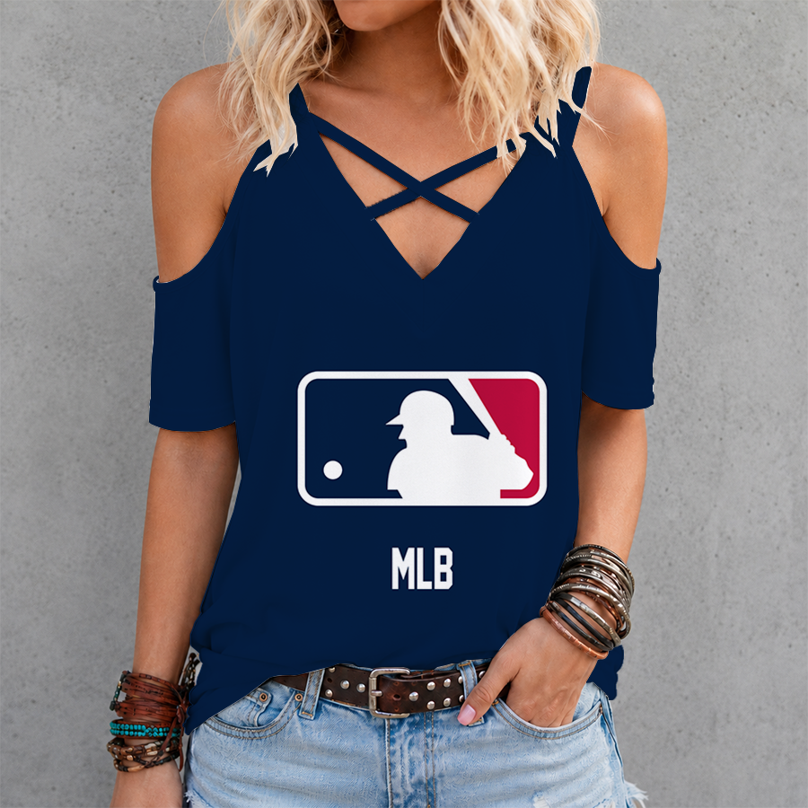 [FLASH SALE] NEW CUSTOMIZED MLB31 MAJOR LEAGUE BASEBALL CRISS CROSS V-NECK TOP