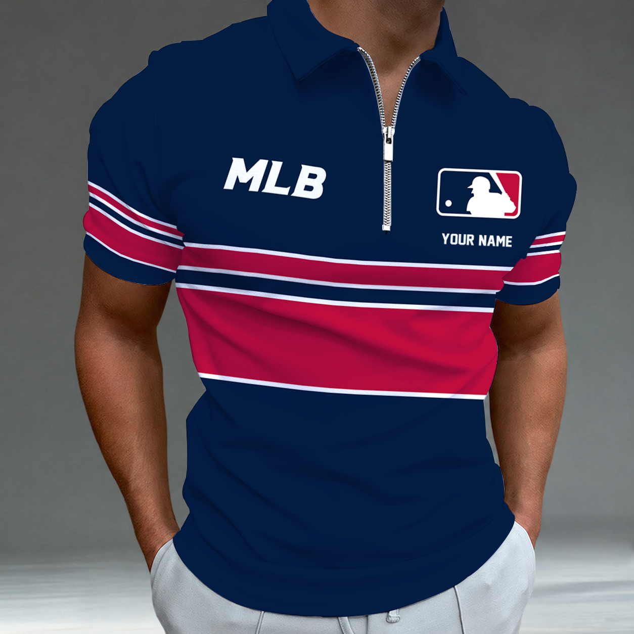 LIMITED EDITION - NEW CUSTOMIZED MLB31 MAJOR LEAGUE BASEBALL ZIP POLO SHIRT