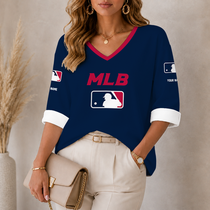 [FLASH SALE] NEW CUSTOMIZED MLB31 MAJOR LEAGUE BASEBALL WOMEN'S HEART V-NECK LONG SLEEVE SHIRT