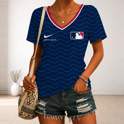 [FLASH SALE] NEW CUSTOMIZED MLB31 MAJOR LEAGUE BASEBALL V-NECK FEMALE SHIRT