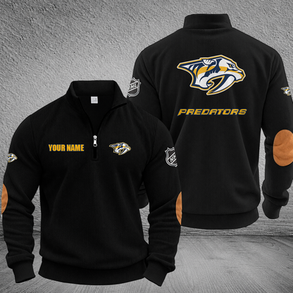 [SUPER SALE] NEW CUSTOMIZED NHL31 NVP NASHVILLE PREDATORS MULTICOLOR STRIPED QUATER ZIP SWEATSHIRT