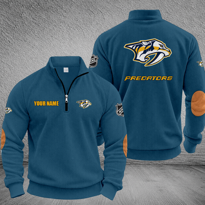 [SUPER SALE] NEW CUSTOMIZED NHL31 NVP NASHVILLE PREDATORS MULTICOLOR STRIPED QUATER ZIP SWEATSHIRT