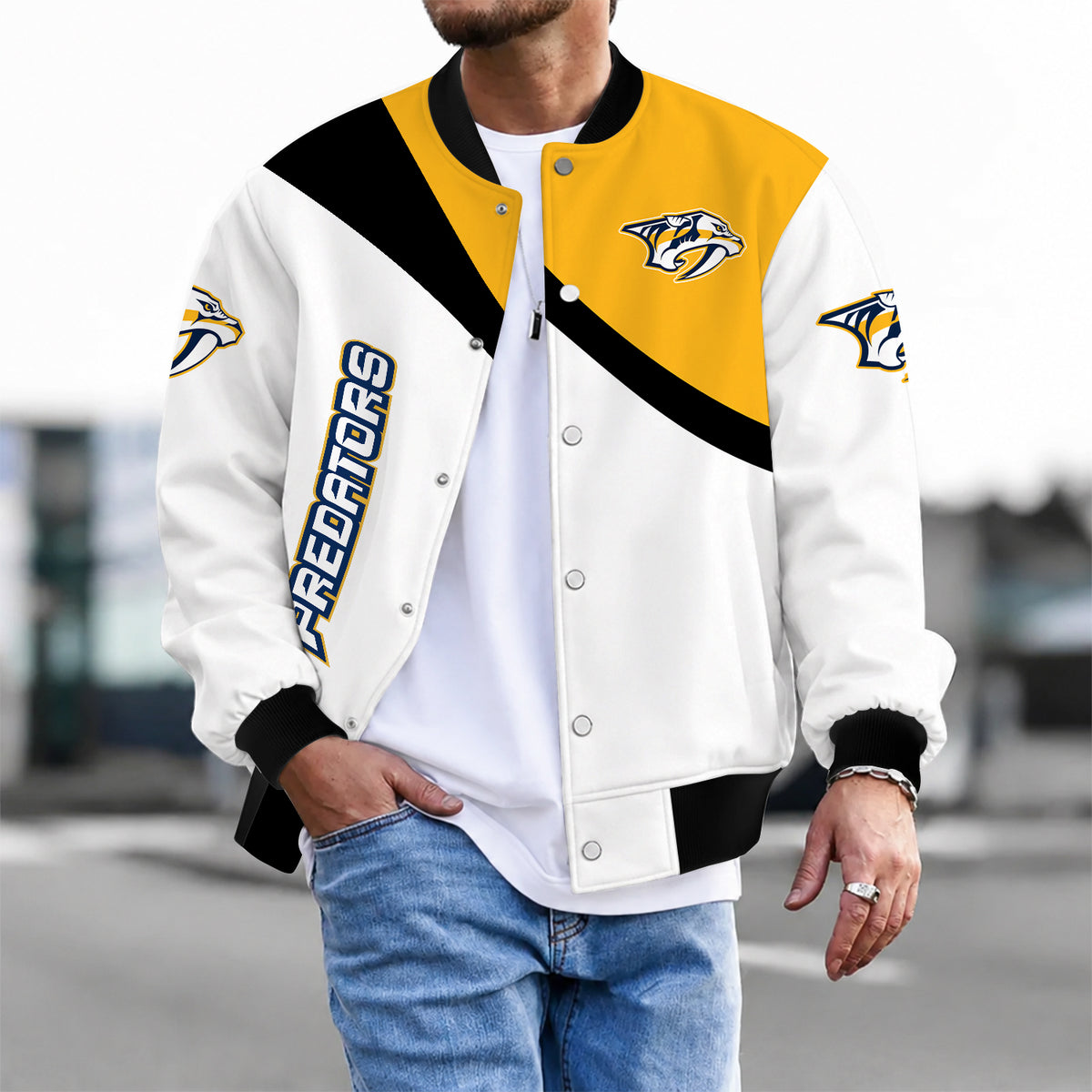 [SUPER SALE] NEW CUSTOMIZED NHL31 NVP NASHVILLE PREDATORS SATIN VARSITY JACKET & BASEBALL JACKET