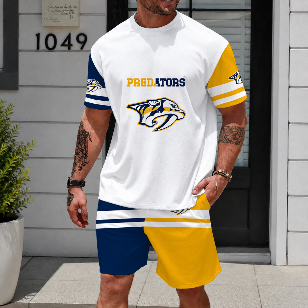 [SUPER SALE] NEW CUSTOMIZED NHL31 NVP NASHVILLE PREDATORS UNISEX T-SHIRT & SHORTS SET