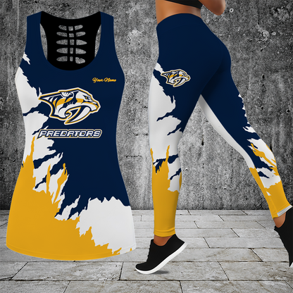 [SUPER SALE] NEW CUSTOMIZED NHL31 NVP NASHVILLE PREDATORS HOLLOW TANK TOP & LEGGINGS SET