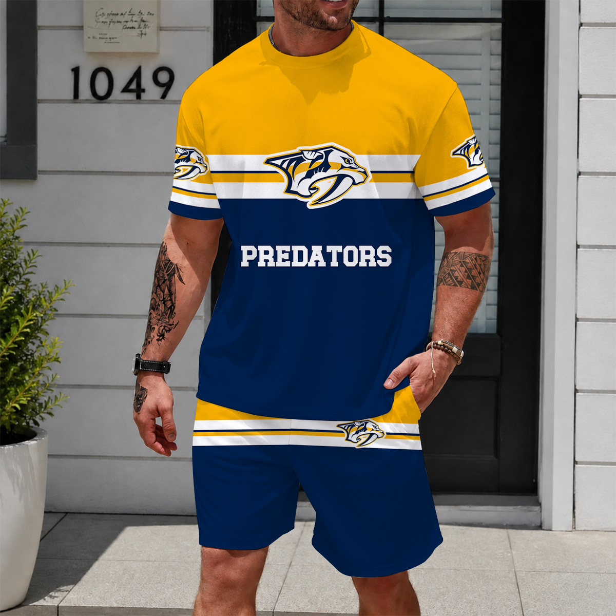 [SUPER SALE] NEW CUSTOMIZED NHL31 NVP NASHVILLE PREDATORS UNISEX T-SHIRT & SHORTS SET