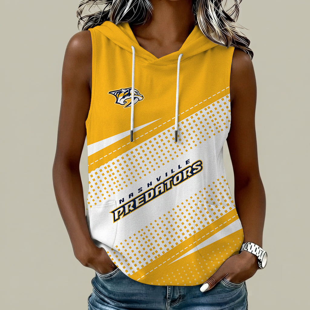 [SUPER SALE] NEW CUSTOMIZED NHL31 NVP NASHVILLE PREDATORS WOMEN'S SLEEVELESS HOODED POCKET TANK TOP