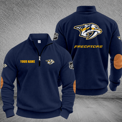 [SUPER SALE] NEW CUSTOMIZED NHL31 NVP NASHVILLE PREDATORS MULTICOLOR STRIPED QUATER ZIP SWEATSHIRT