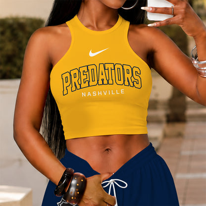 [SUPER SALE] NEW CUSTOMIZED NHL31 NVP NASHVILLE PREDATORS WOMEN'S CROP TOP & LONGPANTS SET