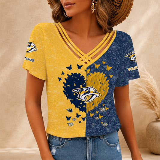 [SUPER SALE] NEW CUSTOMIZED NHL31 NVP NASHVILLE PREDATORS V-NECK SHIRT