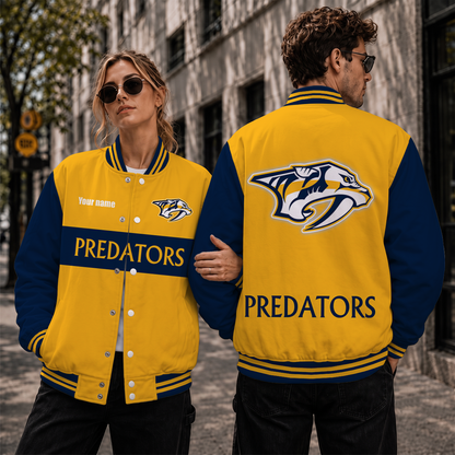 [SUPER SALE] NEW CUSTOMIZED NHL31 NVP NASHVILLE PREDATORS SATIN VARSITY JACKET & BASEBALL JACKET